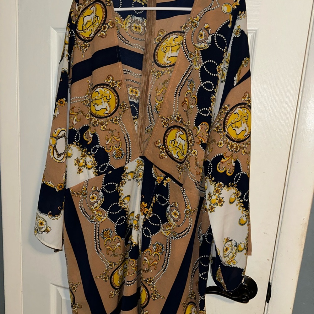 Boohoo Tan and Navy Floral Dress